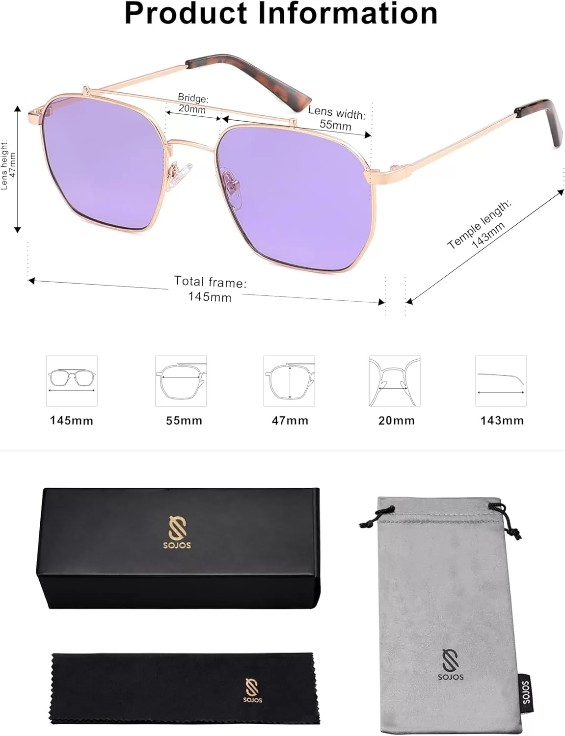 imageSOJOS Retro Square Sunglasses for Women Men Trendy Sun Glasses Classic Shades UV400 Protection SJ1230Rose Gold  Purple Lens