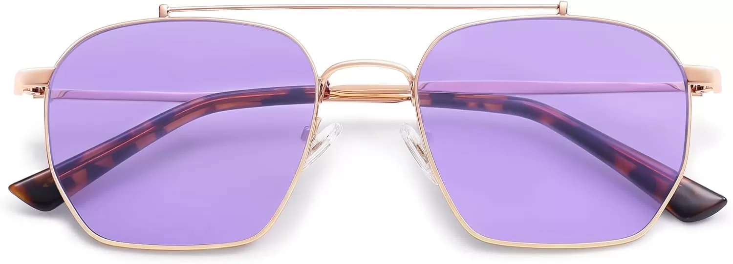 imageSOJOS Retro Square Sunglasses for Women Men Trendy Sun Glasses Classic Shades UV400 Protection SJ1230Rose Gold  Purple Lens