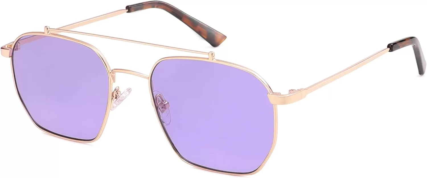 imageSOJOS Retro Square Sunglasses for Women Men Trendy Sun Glasses Classic Shades UV400 Protection SJ1230Rose Gold  Purple Lens