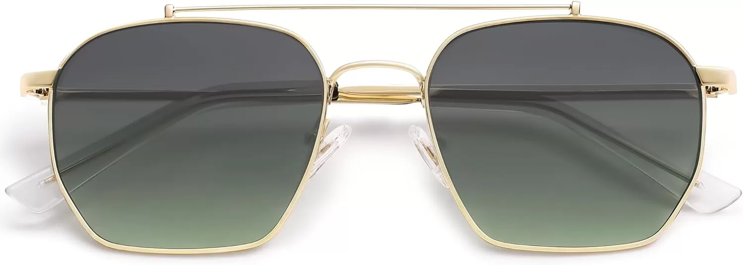 imageSOJOS Retro Square Sunglasses for Women Men Trendy Sun Glasses Classic Shades UV400 Protection SJ1230Shiny Gold  Gradient Green Lens