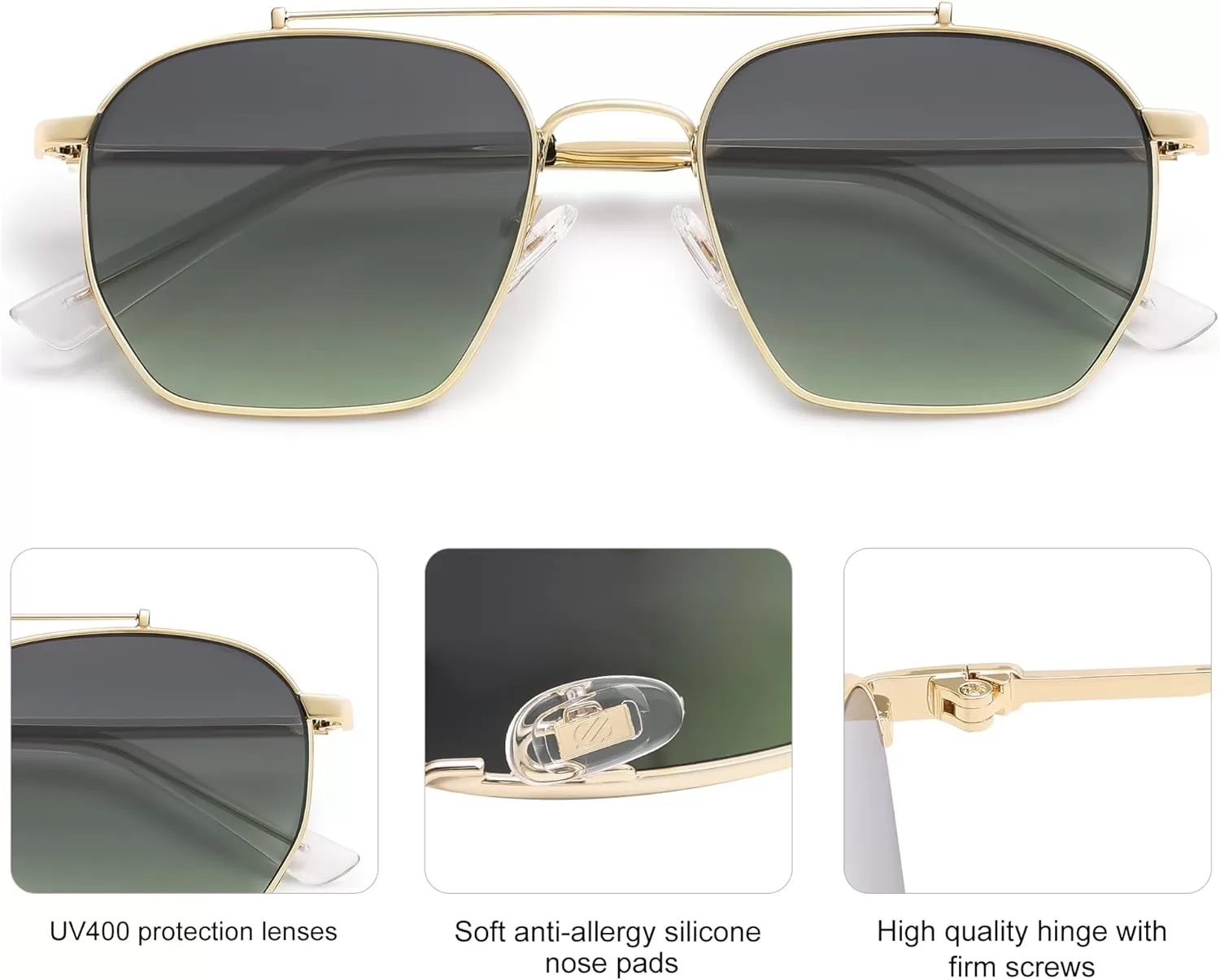imageSOJOS Retro Square Sunglasses for Women Men Trendy Sun Glasses Classic Shades UV400 Protection SJ1230Shiny Gold  Gradient Green Lens