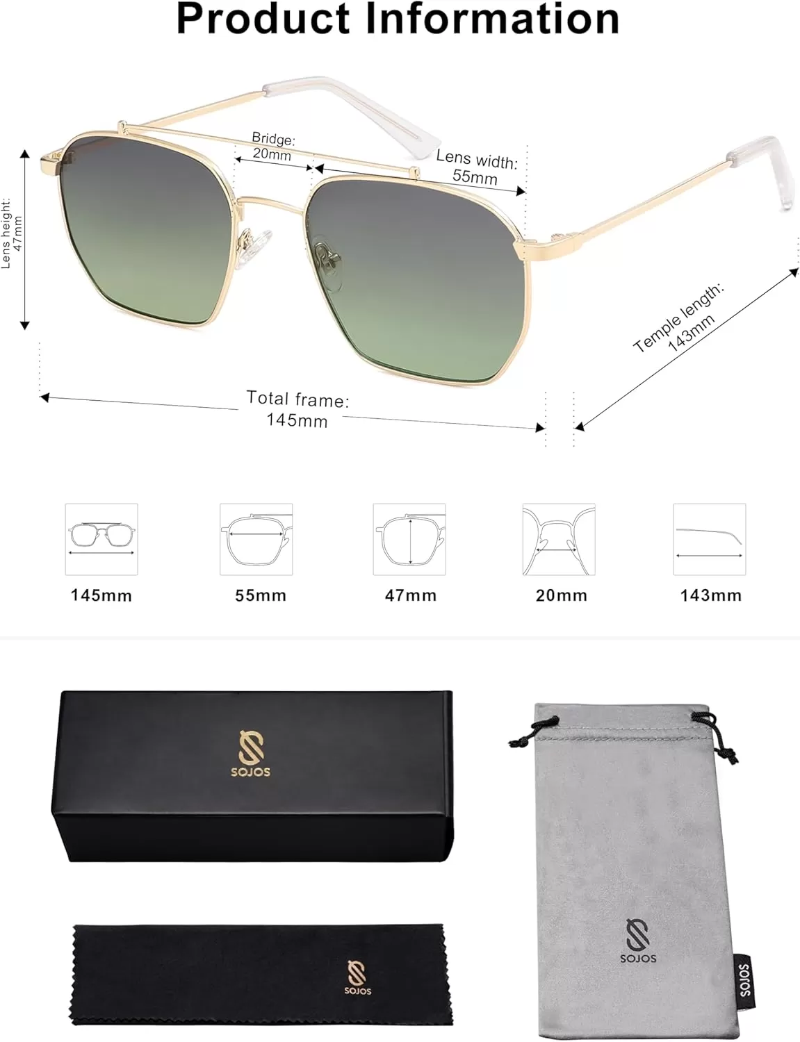 imageSOJOS Retro Square Sunglasses for Women Men Trendy Sun Glasses Classic Shades UV400 Protection SJ1230Shiny Gold  Gradient Green Lens