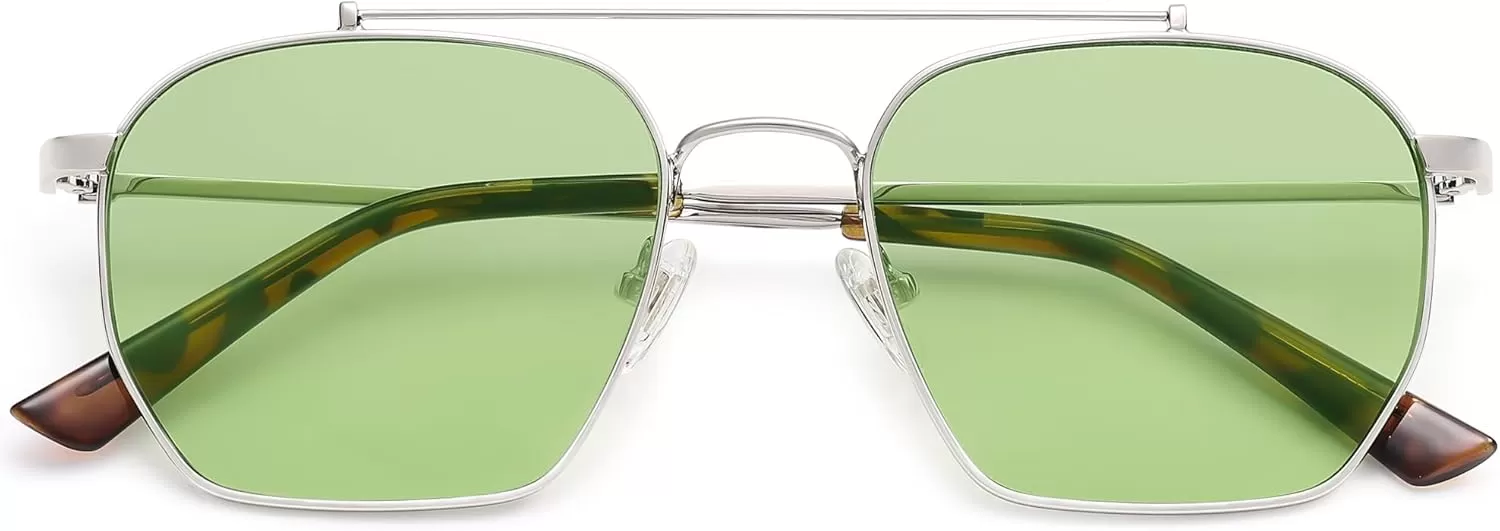 imageSOJOS Retro Square Sunglasses for Women Men Trendy Sun Glasses Classic Shades UV400 Protection SJ1230Silver  Green Lens