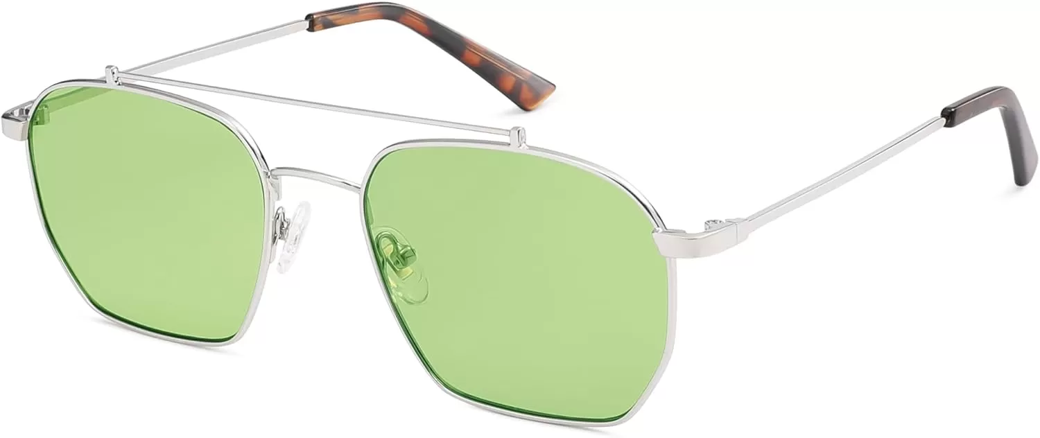 imageSOJOS Retro Square Sunglasses for Women Men Trendy Sun Glasses Classic Shades UV400 Protection SJ1230Silver  Green Lens