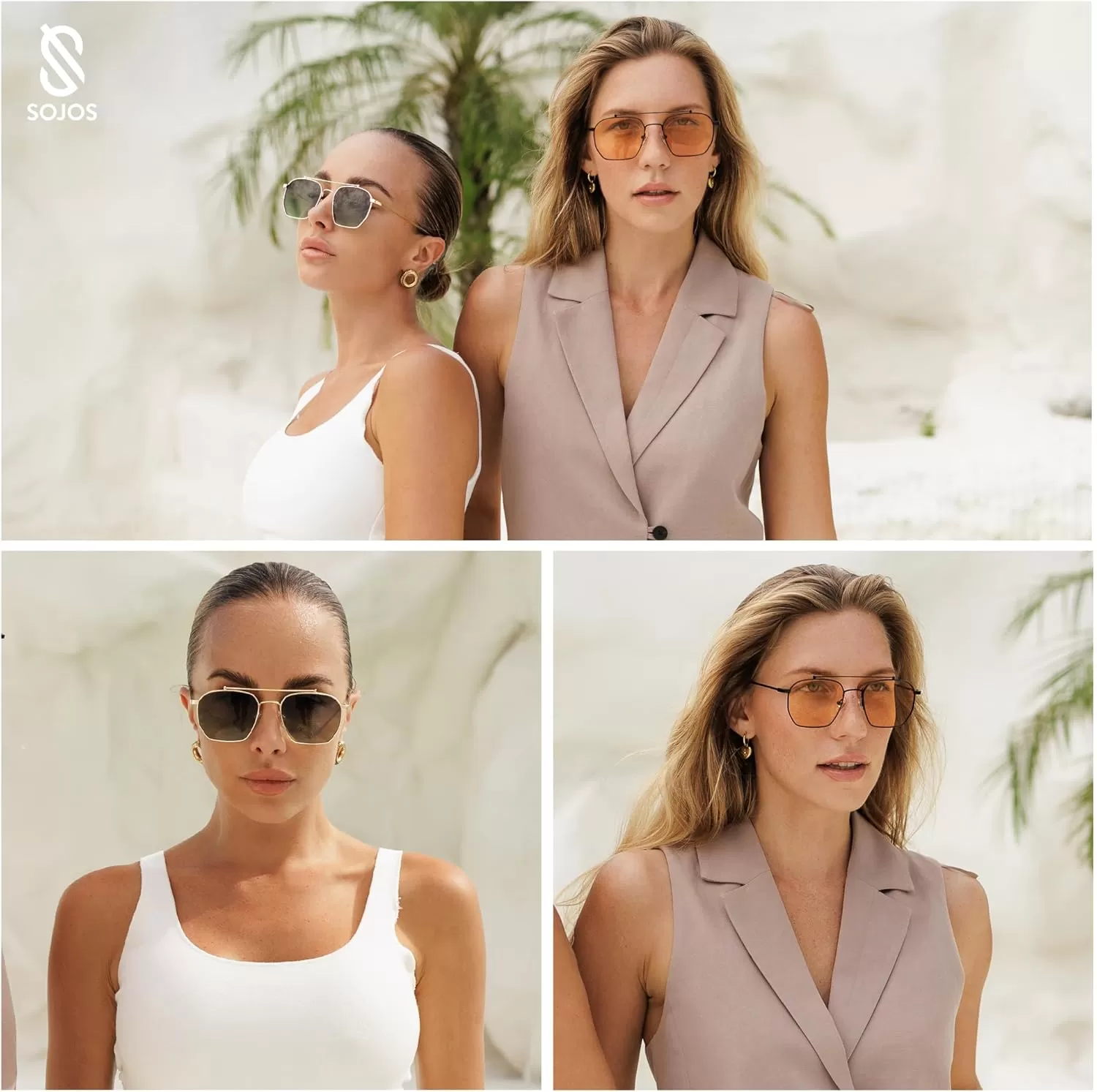 imageSOJOS Retro Square Sunglasses for Women Men Trendy Sun Glasses Classic Shades UV400 Protection SJ1230Silver  Green Lens