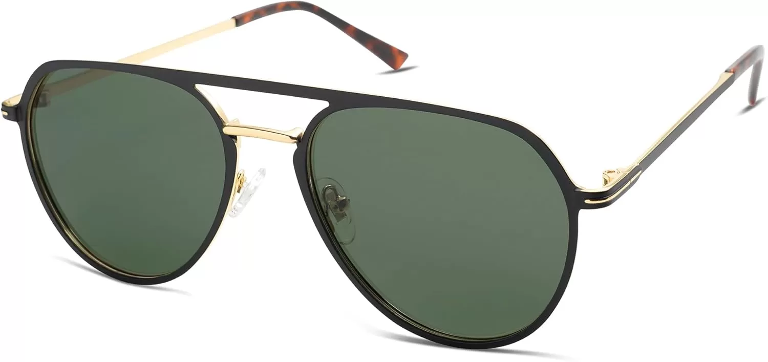 imageSOJOS Trendy Aviator Polarized Sunglasses for Women Men Retro Shades Classic Metal Sun Glasses SJ1204ABlackgoldGreen Lens