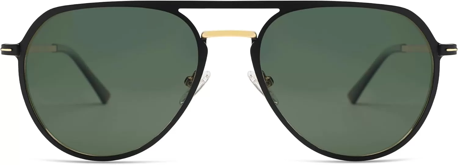 imageSOJOS Trendy Aviator Polarized Sunglasses for Women Men Retro Shades Classic Metal Sun Glasses SJ1204ABlackgoldGreen Lens