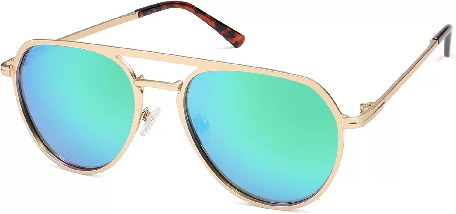 imageSOJOS Trendy Aviator Polarized Sunglasses for Women Men Retro Shades Classic Metal Sun Glasses SJ1204AGoldMirrored Green