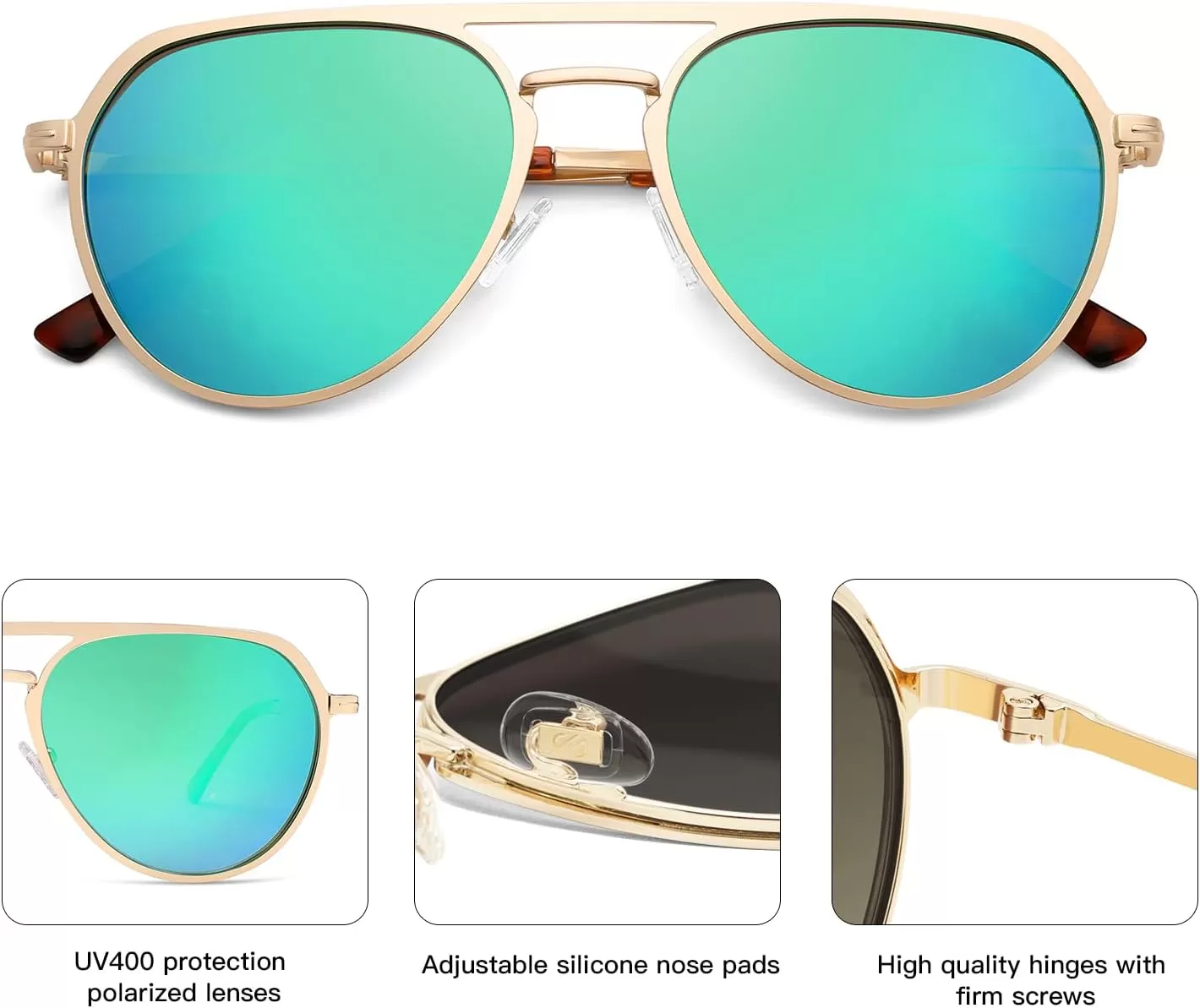 imageSOJOS Trendy Aviator Polarized Sunglasses for Women Men Retro Shades Classic Metal Sun Glasses SJ1204AGoldMirrored Green