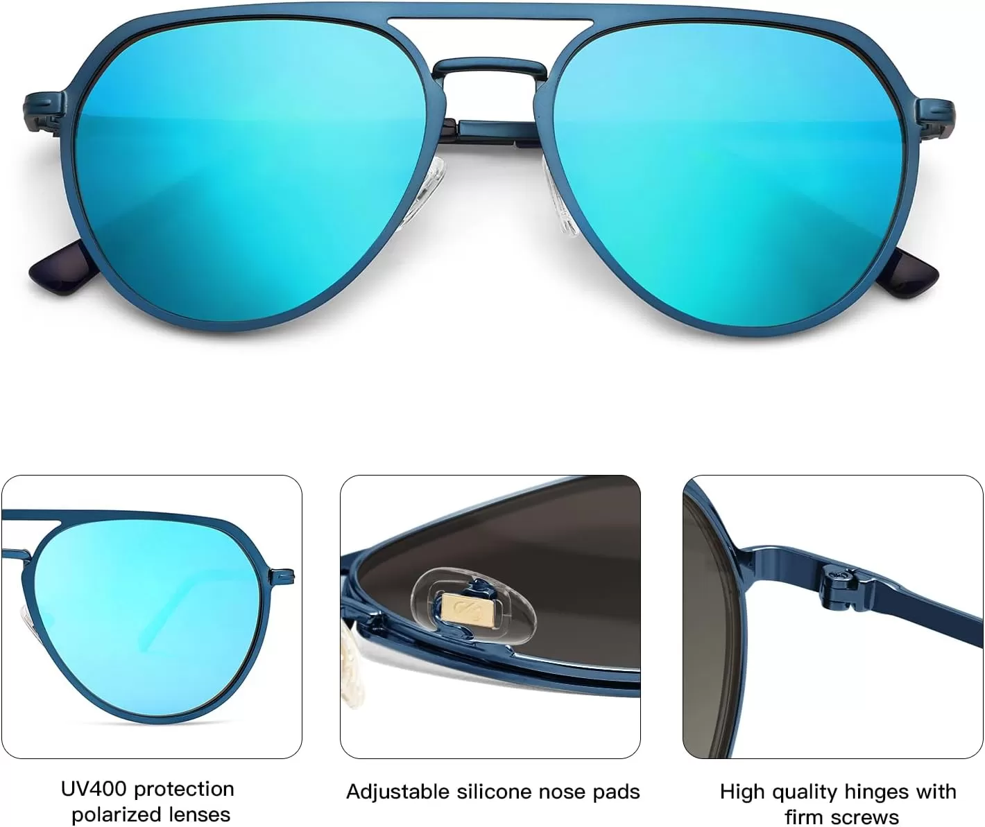 imageSOJOS Trendy Aviator Polarized Sunglasses for Women Men Retro Shades Classic Metal Sun Glasses SJ1204AMatte BlueMirrored Blue