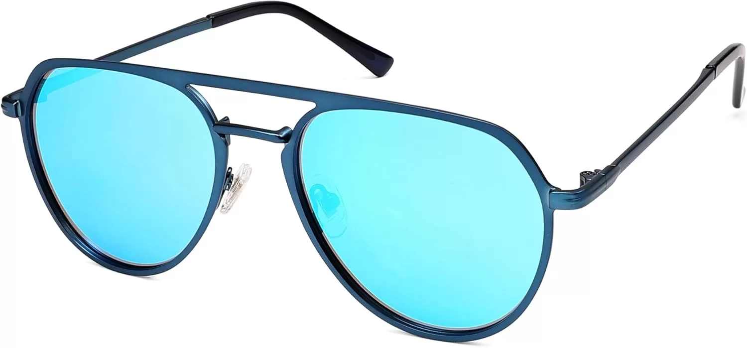 imageSOJOS Trendy Aviator Polarized Sunglasses for Women Men Retro Shades Classic Metal Sun Glasses SJ1204AMatte BlueMirrored Blue