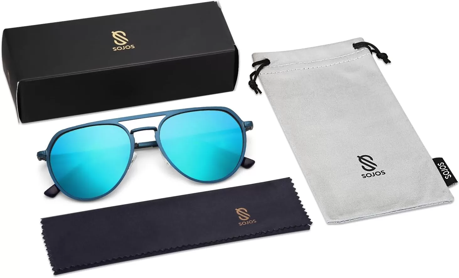 imageSOJOS Trendy Aviator Polarized Sunglasses for Women Men Retro Shades Classic Metal Sun Glasses SJ1204AMatte BlueMirrored Blue
