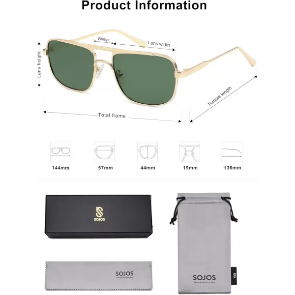imageSOJOS Retro Aviator Polarized Sunglasses for Women Men Trendy Rectangle Womens Mens Sunnies SJ1234GoldDark Green