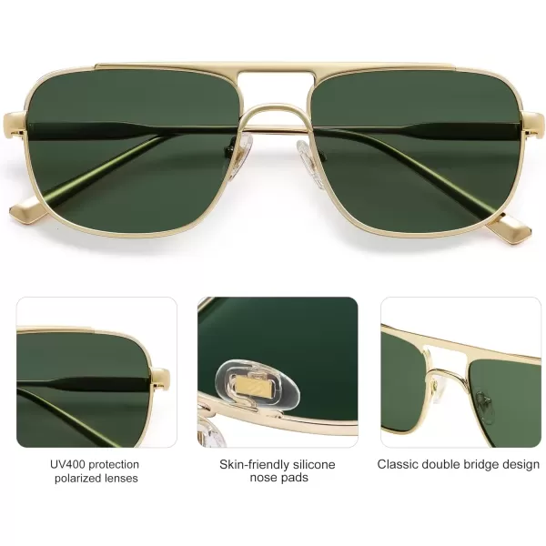imageSOJOS Retro Aviator Polarized Sunglasses for Women Men Trendy Rectangle Womens Mens Sunnies SJ1234GoldDark Green