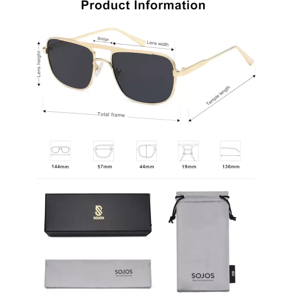 imageSOJOS Retro Aviator Polarized Sunglasses for Women Men Trendy Rectangle Womens Mens Sunnies SJ1234GoldGrey
