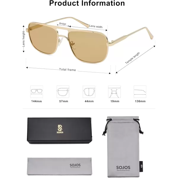 imageSOJOS Retro Aviator Polarized Sunglasses for Women Men Trendy Rectangle Womens Mens Sunnies SJ1234Matte GoldLight Brown