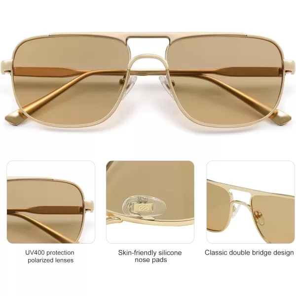 imageSOJOS Retro Aviator Polarized Sunglasses for Women Men Trendy Rectangle Womens Mens Sunnies SJ1234Matte GoldLight Brown