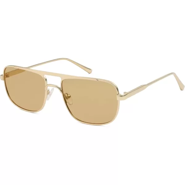 imageSOJOS Retro Aviator Polarized Sunglasses for Women Men Trendy Rectangle Womens Mens Sunnies SJ1234Matte GoldLight Brown