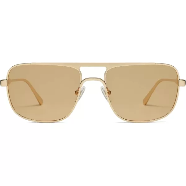 imageSOJOS Retro Aviator Polarized Sunglasses for Women Men Trendy Rectangle Womens Mens Sunnies SJ1234Matte GoldLight Brown