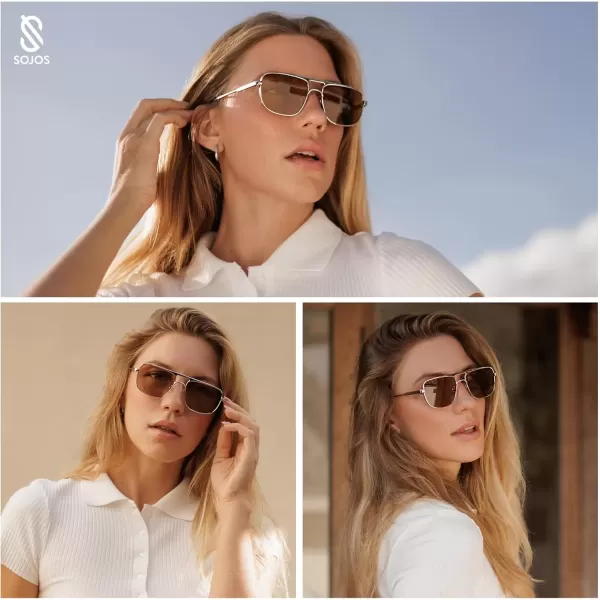 imageSOJOS Retro Aviator Polarized Sunglasses for Women Men Trendy Rectangle Womens Mens Sunnies SJ1234SilverBrown