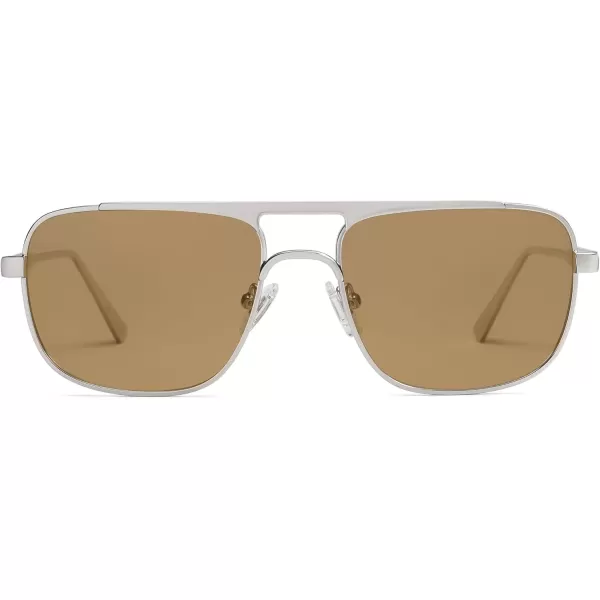 imageSOJOS Retro Aviator Polarized Sunglasses for Women Men Trendy Rectangle Womens Mens Sunnies SJ1234SilverBrown