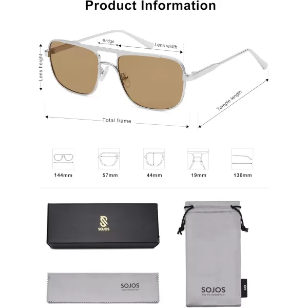 imageSOJOS Retro Aviator Polarized Sunglasses for Women Men Trendy Rectangle Womens Mens Sunnies SJ1234SilverBrown