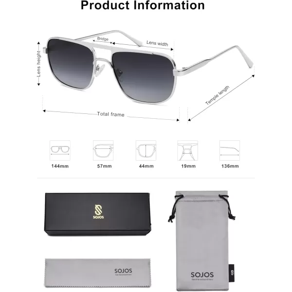 imageSOJOS Retro Aviator Polarized Sunglasses for Women Men Trendy Rectangle Womens Mens Sunnies SJ1234SilverGrey Grading
