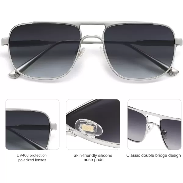 imageSOJOS Retro Aviator Polarized Sunglasses for Women Men Trendy Rectangle Womens Mens Sunnies SJ1234SilverGrey Grading