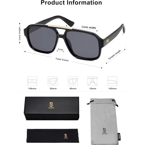 imageSOJOS Retro Aviator Sunglasses Womens Mens Polarized Vintage Trendy Rectangle Women Sunnies SJ2335BlackGrey