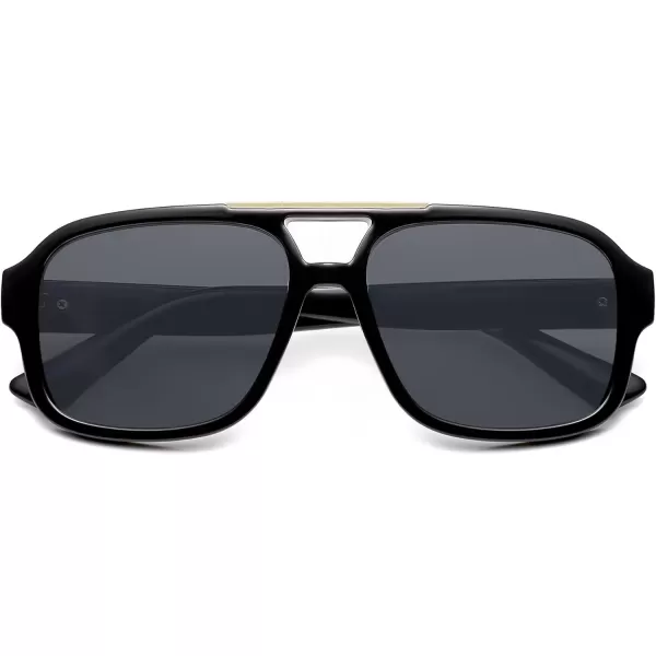 imageSOJOS Retro Aviator Sunglasses Womens Mens Polarized Vintage Trendy Rectangle Women Sunnies SJ2335BlackGrey