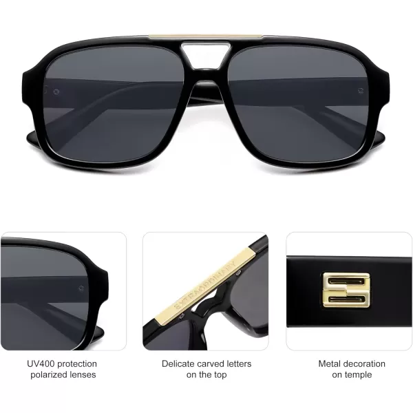 imageSOJOS Retro Aviator Sunglasses Womens Mens Polarized Vintage Trendy Rectangle Women Sunnies SJ2335BlackGrey