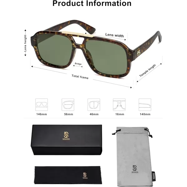 imageSOJOS Retro Aviator Sunglasses Womens Mens Polarized Vintage Trendy Rectangle Women Sunnies SJ2335Green TortoiseGreen