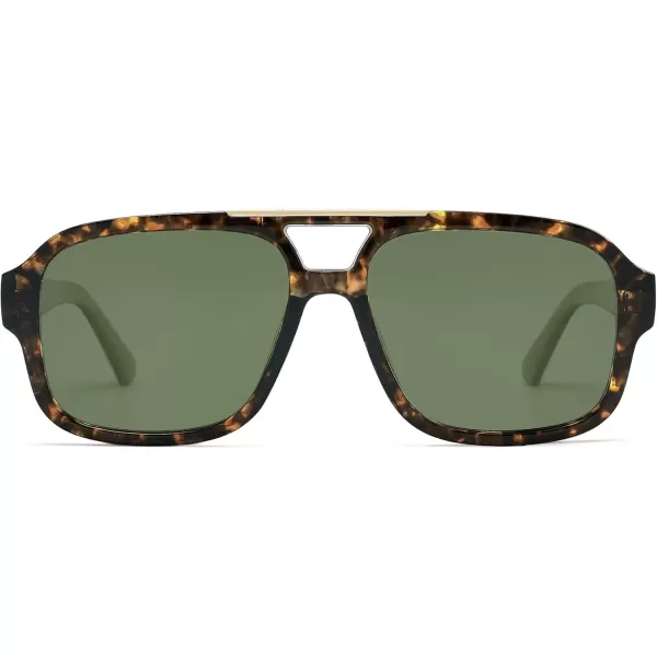 imageSOJOS Retro Aviator Sunglasses Womens Mens Polarized Vintage Trendy Rectangle Women Sunnies SJ2335Green TortoiseGreen