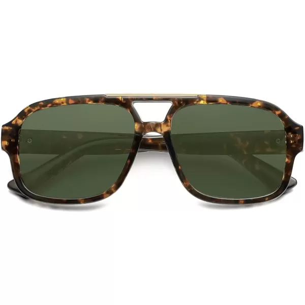 imageSOJOS Retro Aviator Sunglasses Womens Mens Polarized Vintage Trendy Rectangle Women Sunnies SJ2335Green TortoiseGreen