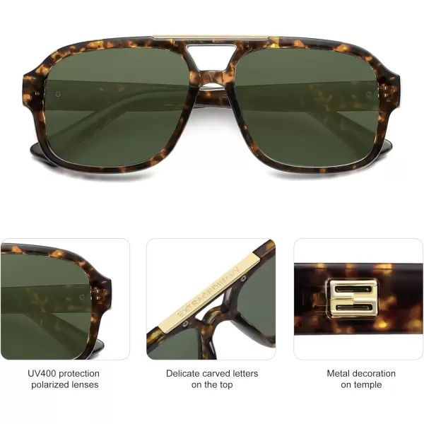 imageSOJOS Retro Aviator Sunglasses Womens Mens Polarized Vintage Trendy Rectangle Women Sunnies SJ2335Green TortoiseGreen