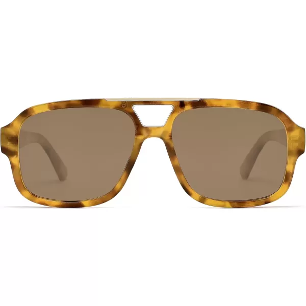 imageSOJOS Retro Aviator Sunglasses Womens Mens Polarized Vintage Trendy Rectangle Women Sunnies SJ2335Yellow TortoiseLight Brown