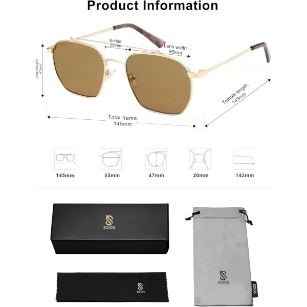 imageSOJOS Retro Square Sunglasses for Women Men Trendy Sun Glasses Classic Shades UV400 Protection SJ1230Gold  Brown Lens