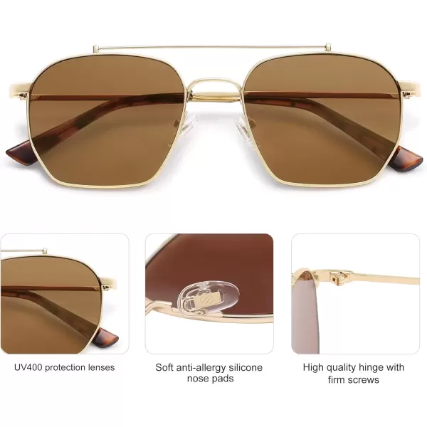 imageSOJOS Retro Square Sunglasses for Women Men Trendy Sun Glasses Classic Shades UV400 Protection SJ1230Gold  Brown Lens