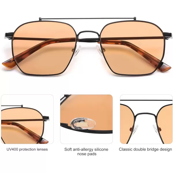 imageSOJOS Retro Square Sunglasses for Women Men Trendy Sun Glasses Classic Shades UV400 Protection SJ1230Matte Black  Orange Lens