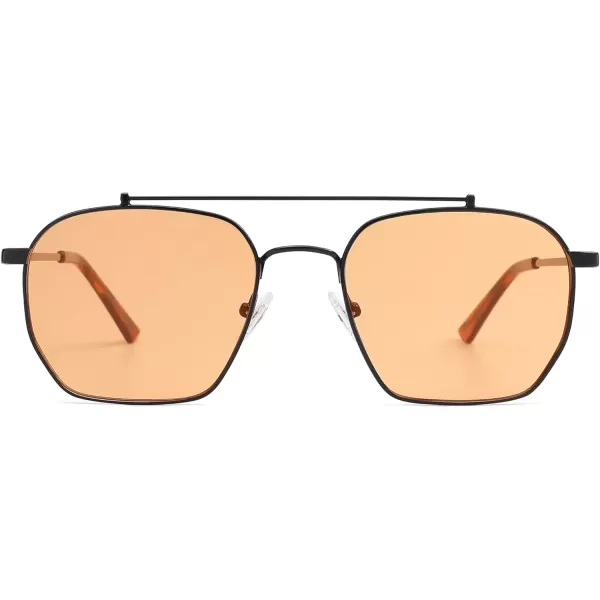 imageSOJOS Retro Square Sunglasses for Women Men Trendy Sun Glasses Classic Shades UV400 Protection SJ1230Matte Black  Orange Lens