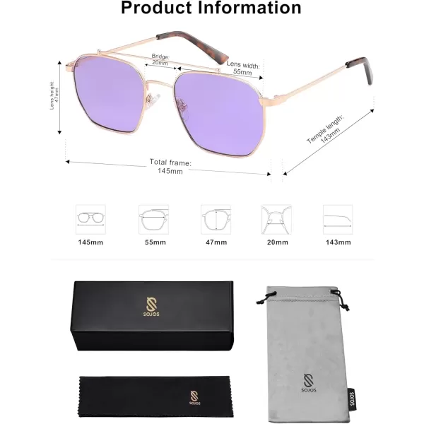 imageSOJOS Retro Square Sunglasses for Women Men Trendy Sun Glasses Classic Shades UV400 Protection SJ1230Rose Gold  Purple Lens
