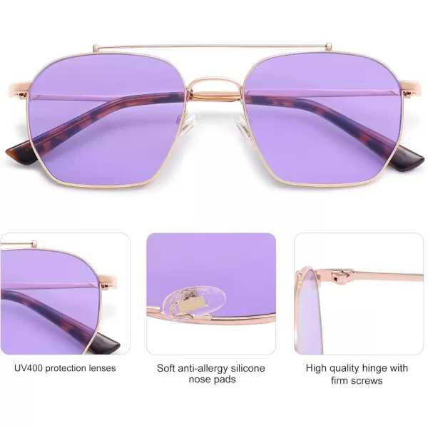 imageSOJOS Retro Square Sunglasses for Women Men Trendy Sun Glasses Classic Shades UV400 Protection SJ1230Rose Gold  Purple Lens