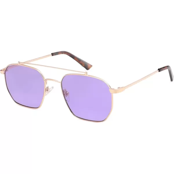 imageSOJOS Retro Square Sunglasses for Women Men Trendy Sun Glasses Classic Shades UV400 Protection SJ1230Rose Gold  Purple Lens