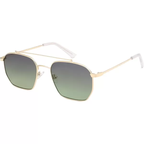 imageSOJOS Retro Square Sunglasses for Women Men Trendy Sun Glasses Classic Shades UV400 Protection SJ1230Shiny Gold  Gradient Green Lens