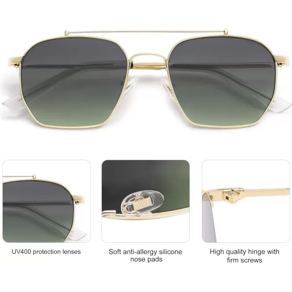 imageSOJOS Retro Square Sunglasses for Women Men Trendy Sun Glasses Classic Shades UV400 Protection SJ1230Shiny Gold  Gradient Green Lens