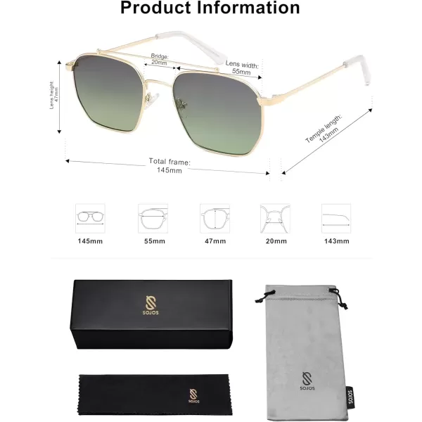 imageSOJOS Retro Square Sunglasses for Women Men Trendy Sun Glasses Classic Shades UV400 Protection SJ1230Shiny Gold  Gradient Green Lens