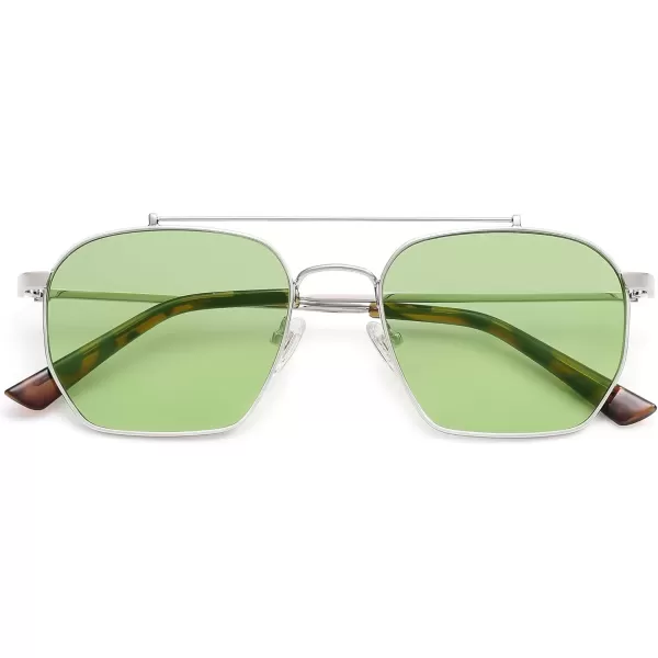 imageSOJOS Retro Square Sunglasses for Women Men Trendy Sun Glasses Classic Shades UV400 Protection SJ1230Silver  Green Lens