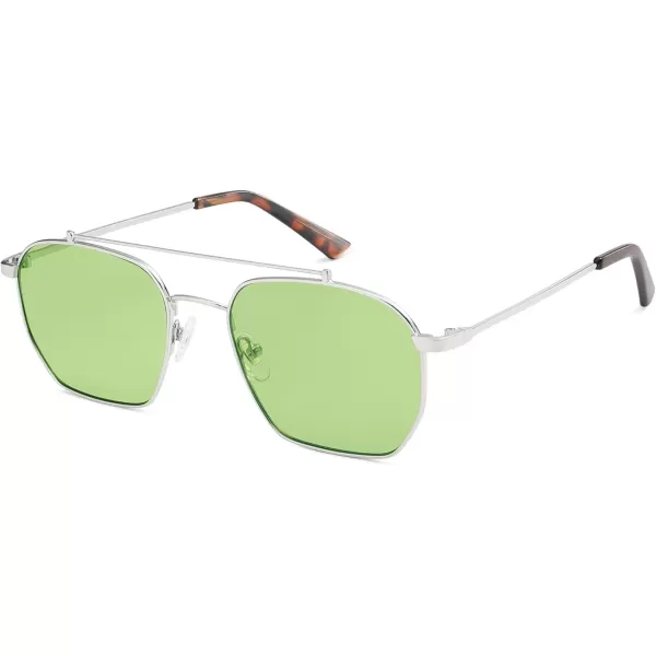 imageSOJOS Retro Square Sunglasses for Women Men Trendy Sun Glasses Classic Shades UV400 Protection SJ1230Silver  Green Lens