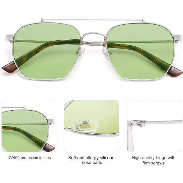 imageSOJOS Retro Square Sunglasses for Women Men Trendy Sun Glasses Classic Shades UV400 Protection SJ1230Silver  Green Lens
