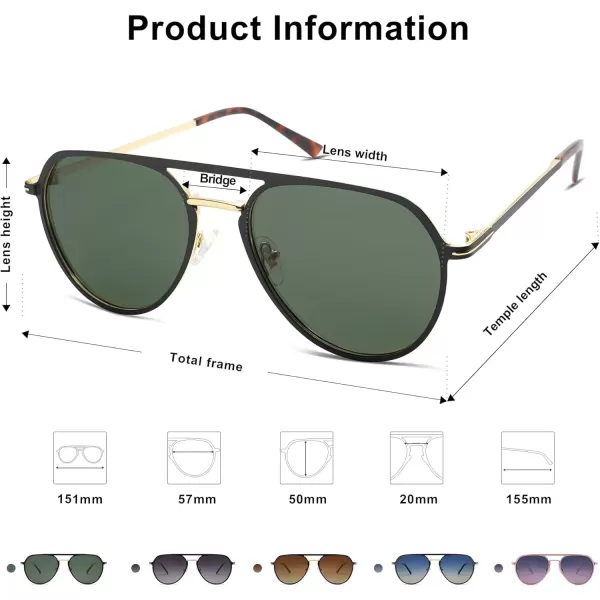 imageSOJOS Trendy Aviator Polarized Sunglasses for Women Men Retro Shades Classic Metal Sun Glasses SJ1204ABlackgoldGreen Lens